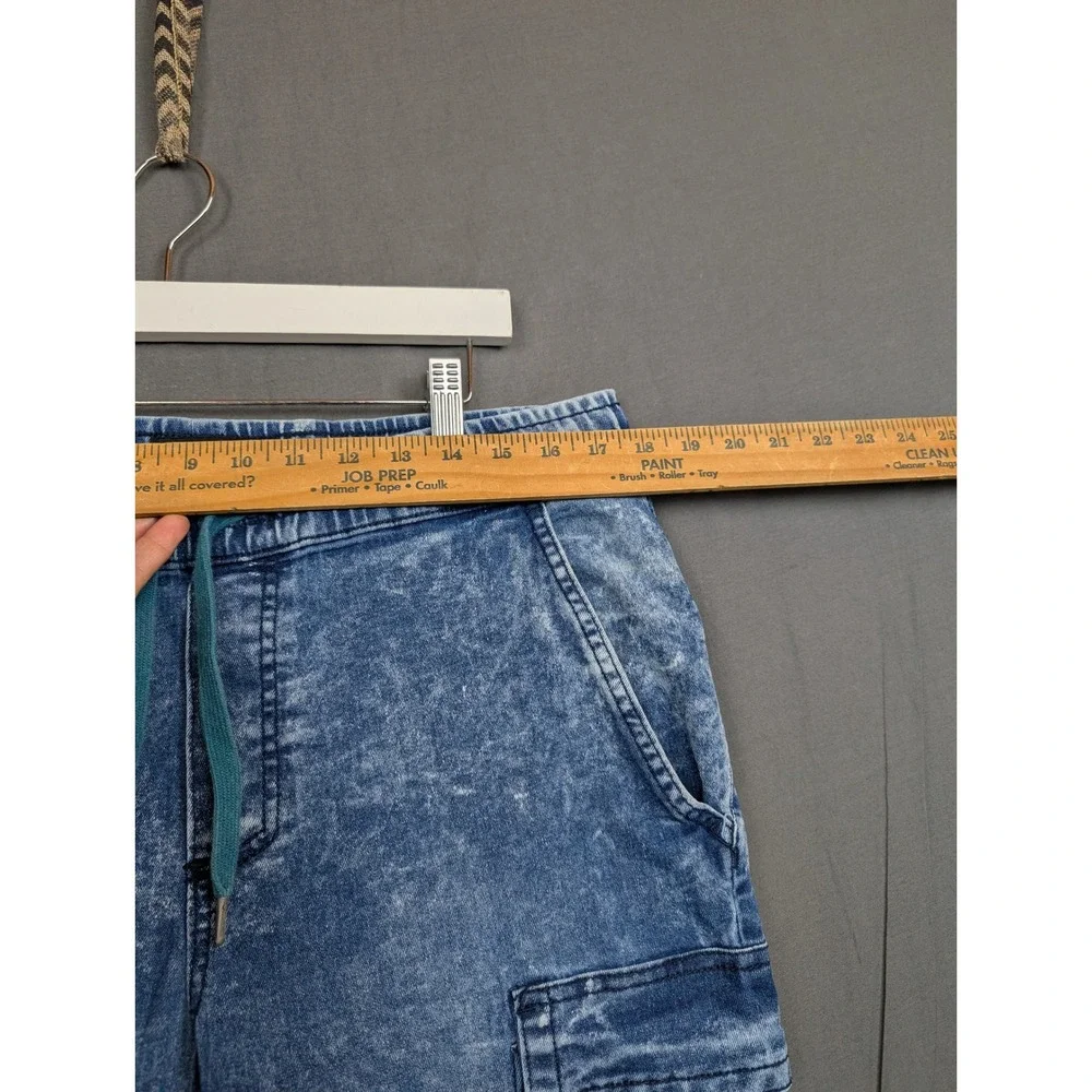 Modern Culture Mens Large Acid Wash Blue‎ Denim Cargo Jogger Pants Stretch Jeans